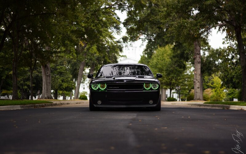 Black Dodge Challenger — Dramatic, Afternoon, Photograph, Car, Trees