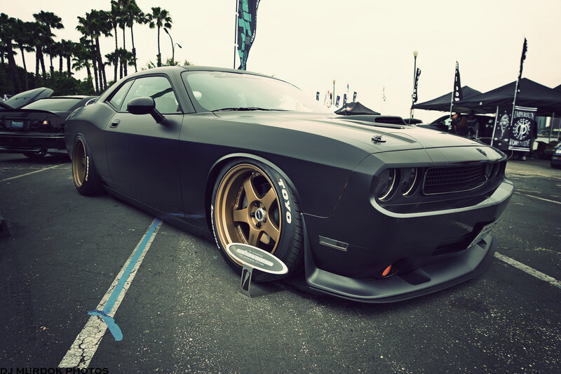 Black Dodge Challenger — Dramatic, Afternoon, Photograph, Palm Trees