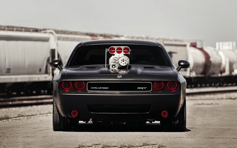 Black Dodge Challenger — Dramatic, Afternoon, Photograph, Train, Engine, Railroad