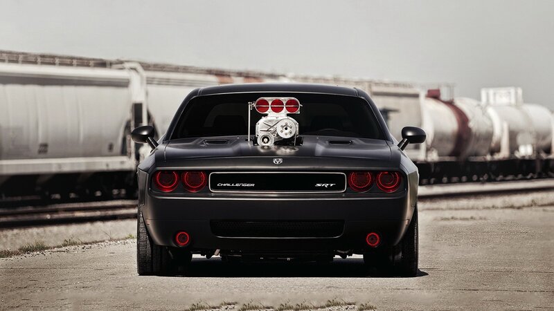 Black Dodge Challenger — Dramatic, Afternoon, Photograph, Train, Engine, Tanks