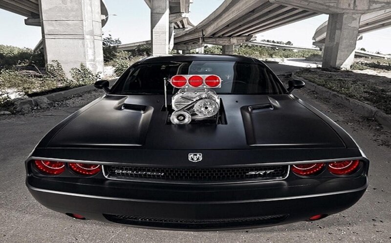 Black Dodge Challenger — Dramatic, Afternoon