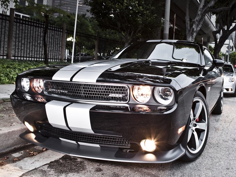 Black Dodge Challenger — Dramatic, Night, Photograph, Car, Street