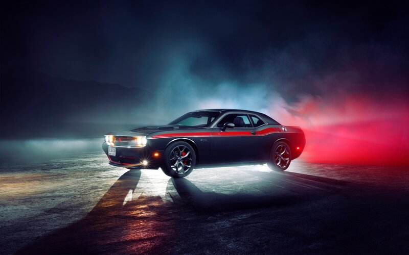 Black Dodge Challenger — Dramatic, Night, Photograph, Car