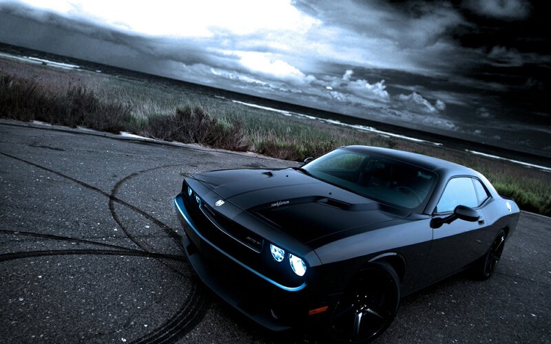 Black Dodge Challenger — Dramatic, Night