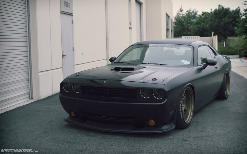 Black Dodge Challenger — Dramatic, Photograph, Car, Building