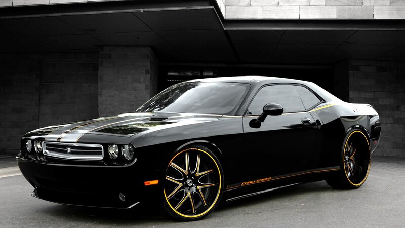 Black Dodge Challenger — Dramatic, Photograph, Car, Building, Wheels