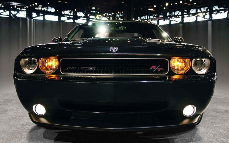 Black Dodge Challenger — Dramatic, Photograph, Car, Headlights, Grille