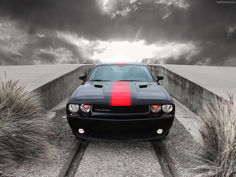 Black Dodge Challenger — Dramatic, Photograph, Car, Railroad Tracks