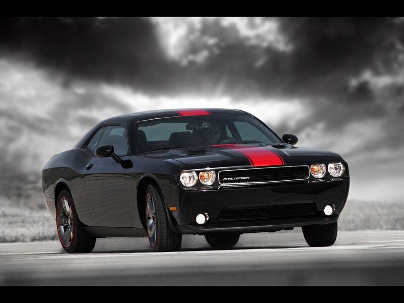 Black Dodge Challenger — Dramatic, Photograph, Car, Road, Clouds, Red, Gray