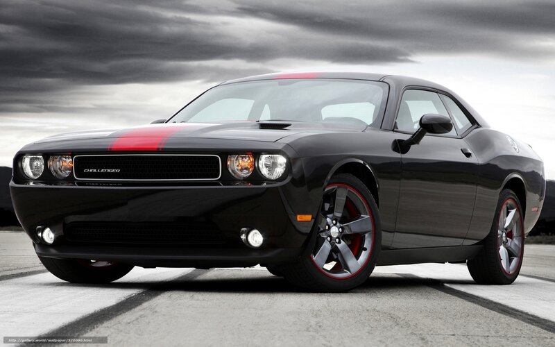 Black Dodge Challenger — Dramatic, Photograph, Car, Road, Clouds