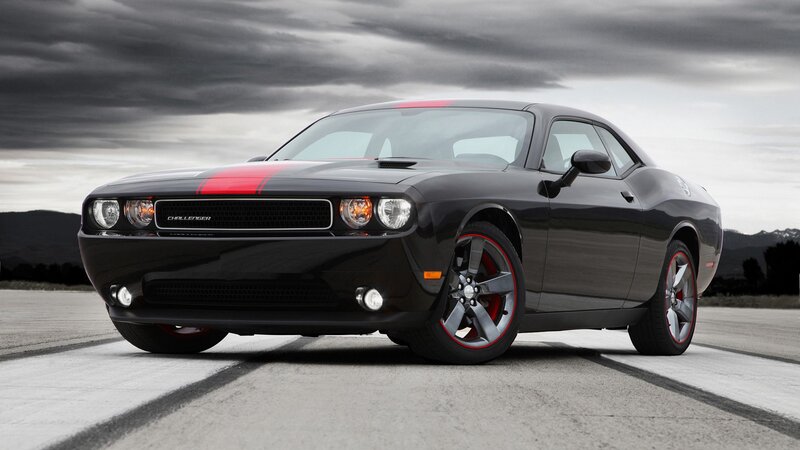 Black Dodge Challenger — Dramatic, Photograph, Car, Road, Mountains