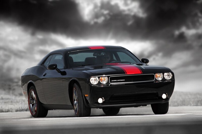 Black Dodge Challenger — Dramatic, Photograph, Car, Road