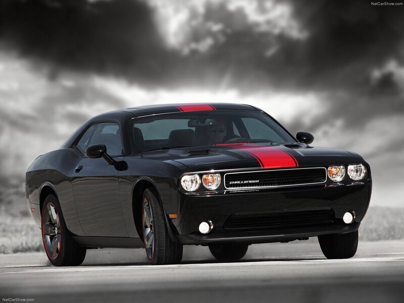 Black Dodge Challenger — Dramatic, Photograph, Car, Stripes