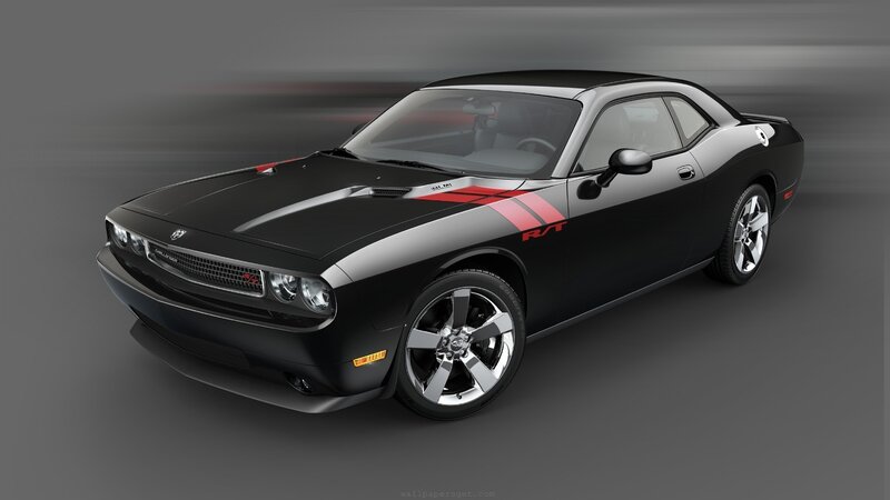 Black Dodge Challenger — Dramatic, Photograph, Car, Stripes, Wheels, Silver