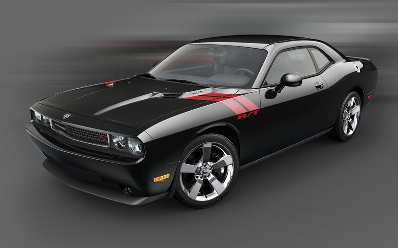 Black Dodge Challenger — Dramatic, Photograph, Car, Stripes, Wheels