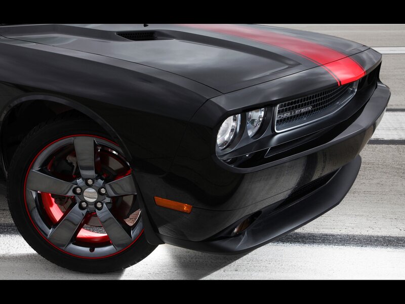 Black Dodge Challenger — Dramatic, Photograph, Red Stripe