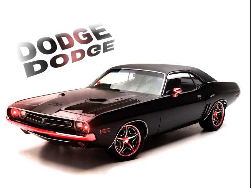 Black Dodge Challenger — Dramatic, Photograph, Red Wheels