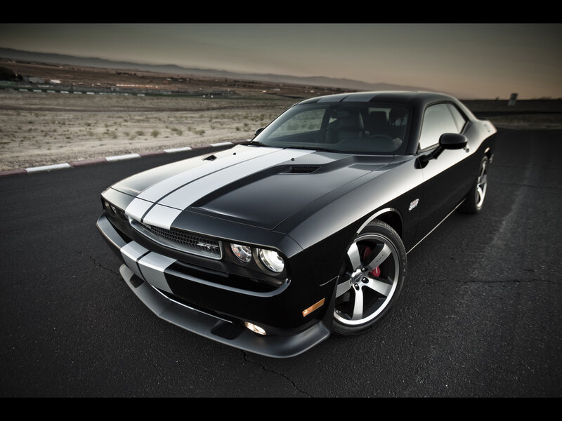 Black Dodge Challenger — Dramatic, Sunset