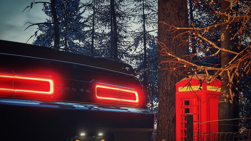 Black Dodge Challenger — Dramatic, Winter