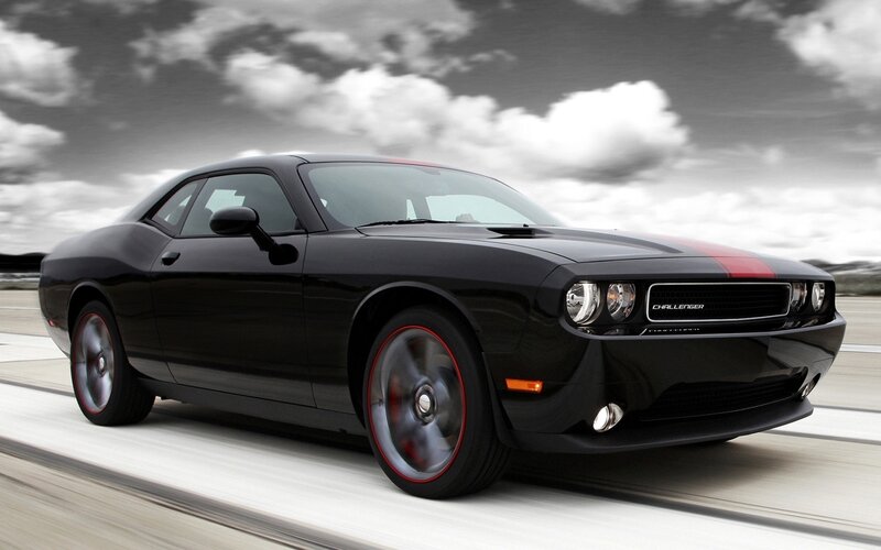 Black Dodge Challenger — Dynamic, Photograph, Car, Road, Sky