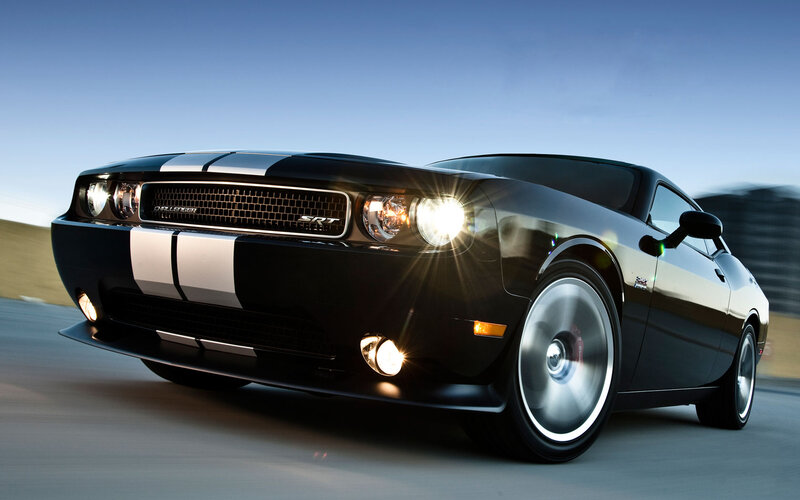 Black Dodge Challenger — Dynamic, Sunset