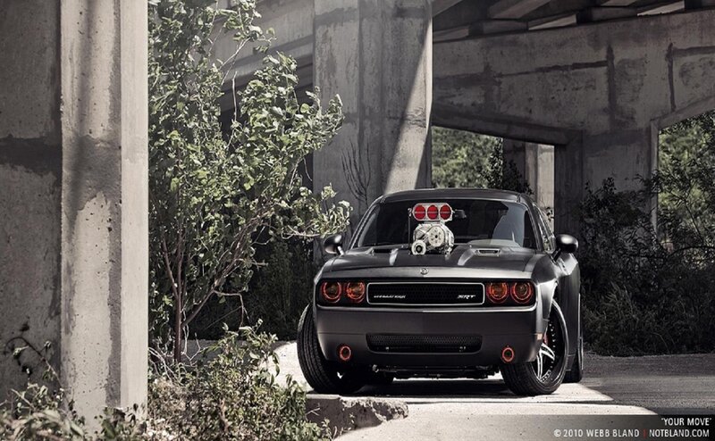 Black Dodge Challenger — Gray, Dramatic, Afternoon