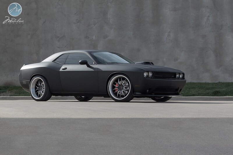 Black Dodge Challenger — Gray, Dramatic, Photograph, Car, Wall, Road