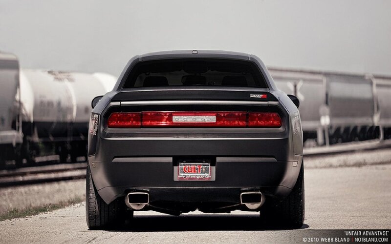 Black Dodge Challenger — Gray, Dramatic, Photograph