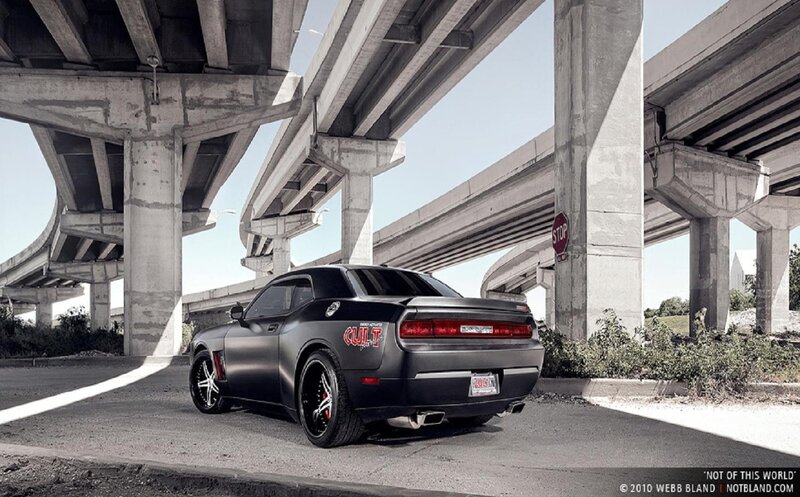 Black Dodge Challenger — Gray, Dramatic