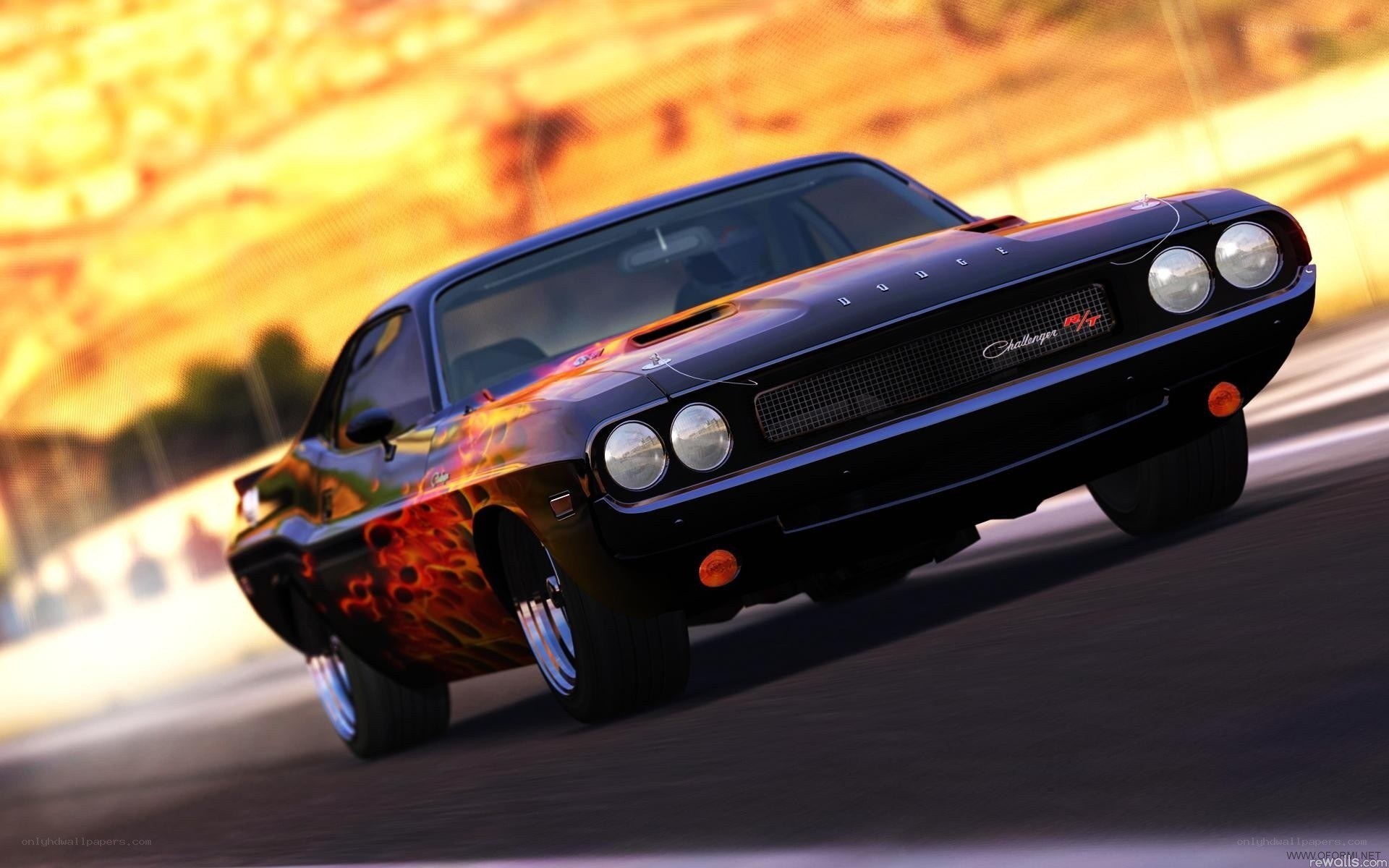 black dodge challenger in motion