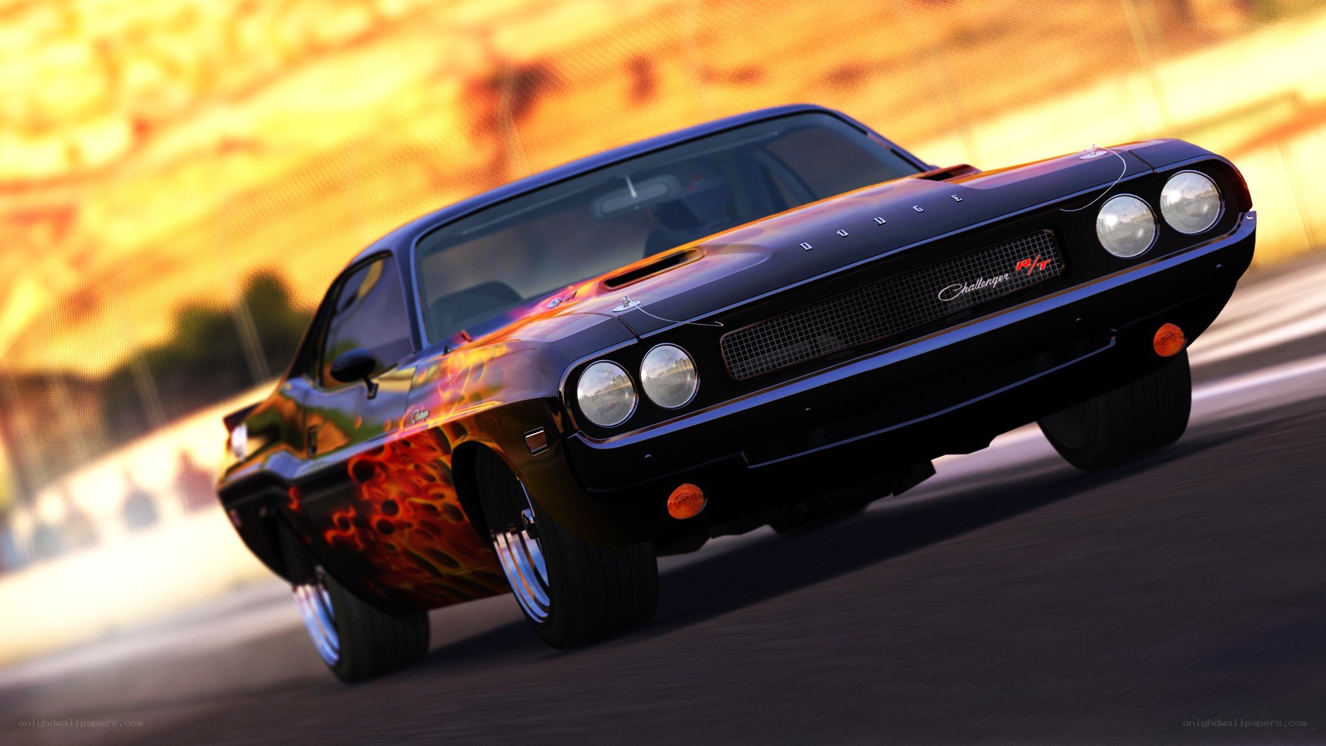 black dodge challenger in motion