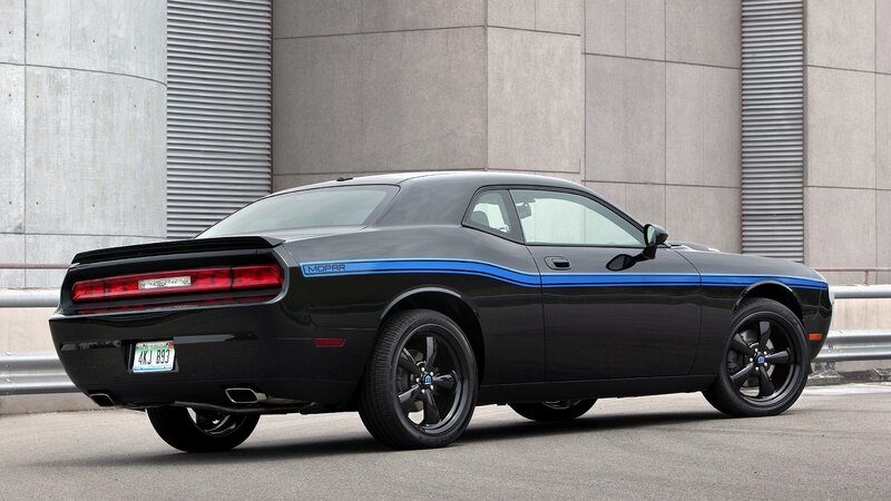Black Dodge Challenger — Neutral, Afternoon, Photograph, Car, Building, License Plate