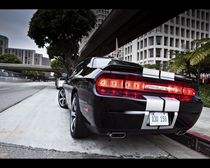 black dodge challenger on city street