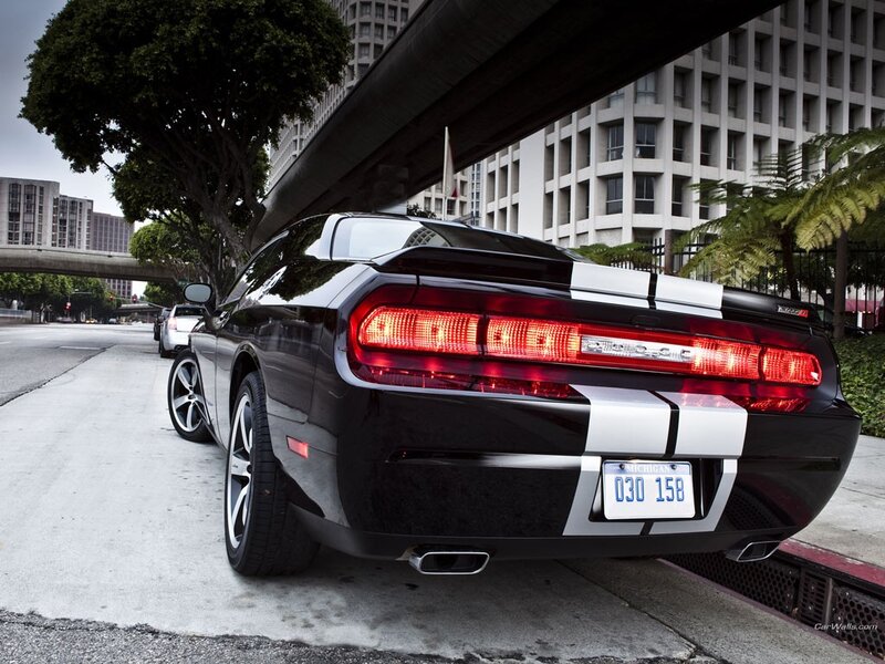 black dodge challenger on city street