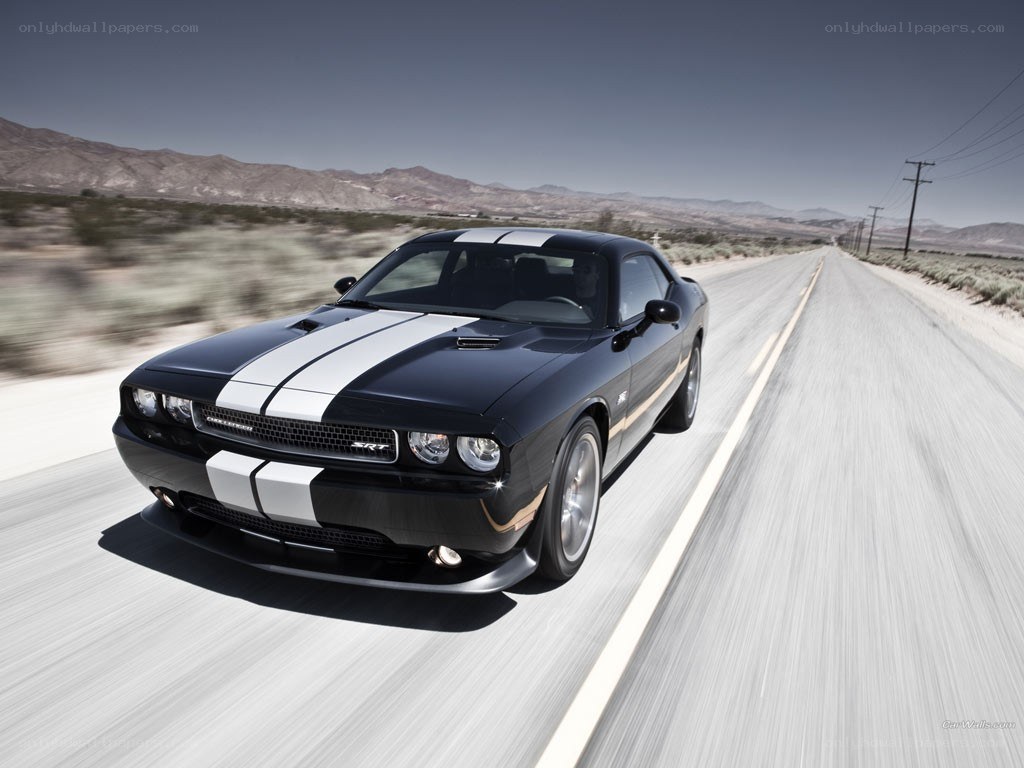 black dodge challenger on desert road