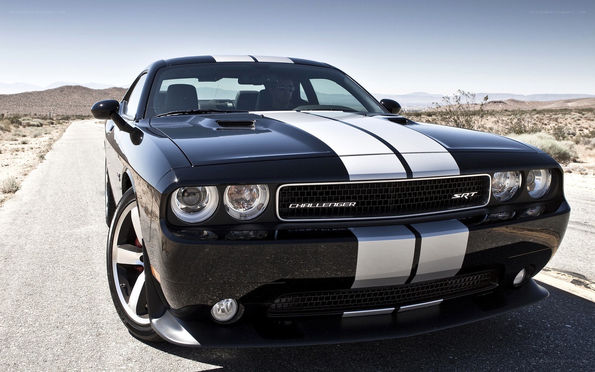 Black Dodge Challenger SRT in desert