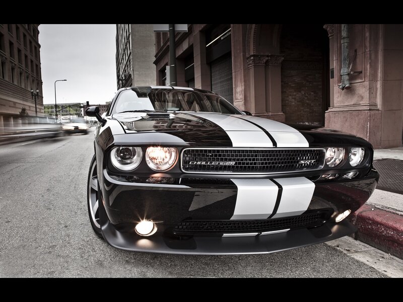 Black Dodge Challenger SRT on city street
