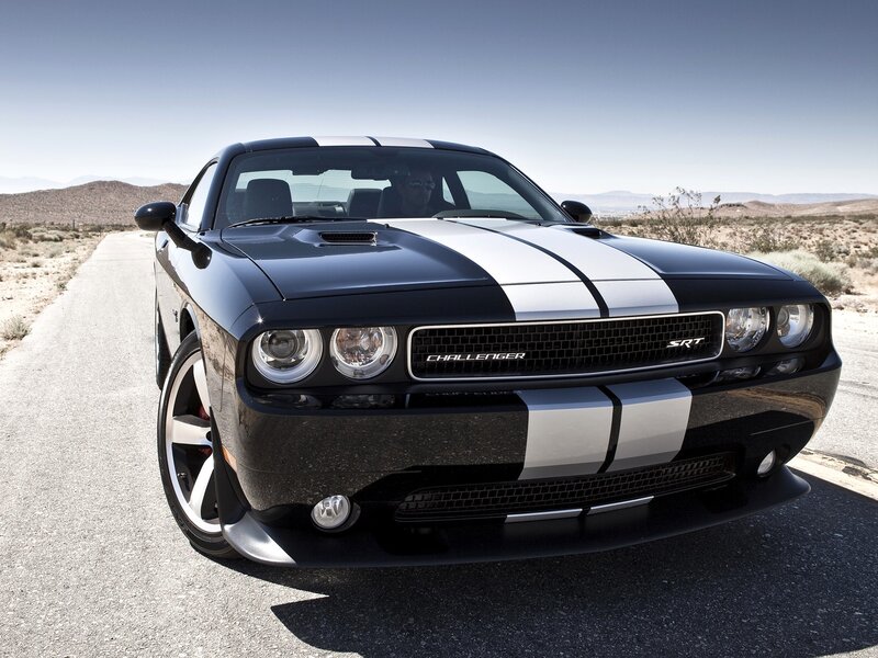 Black Dodge Challenger SRT on desert road