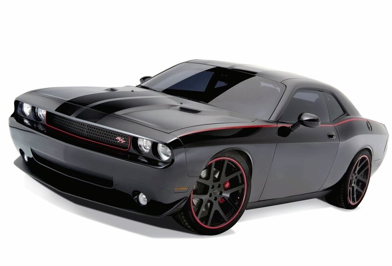 Black Dodge Challenger with red accents