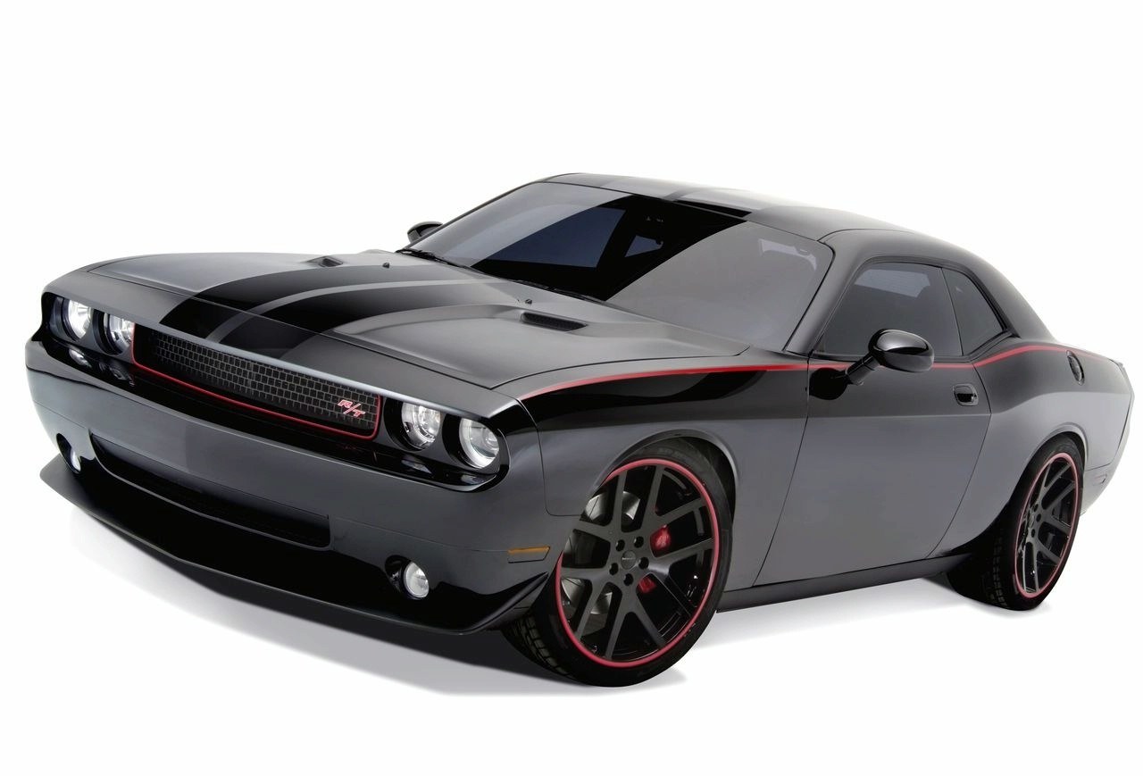 Black Dodge Challenger with red accents