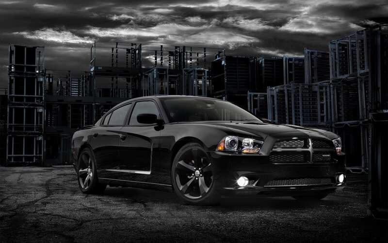 Black Dodge Charger — Dramatic, Dark Sky