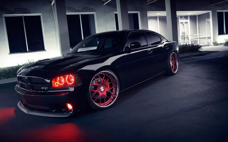 Black Dodge Charger — Dramatic, Night, Photograph, Building