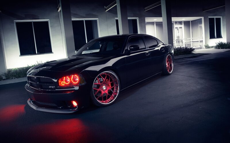 Black Dodge Charger — Dramatic, Night, Photograph, Car, Building