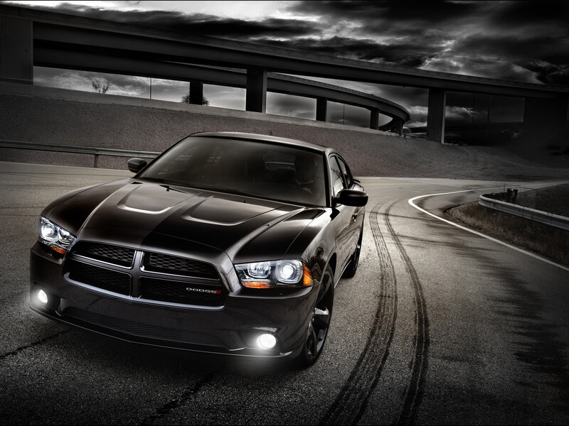 Black Dodge Charger — Dramatic, Night, Photograph, Car, Road