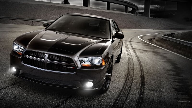 Black Dodge Charger — Dramatic, Night, Photograph, Car, Road, Tire Marks, Gray