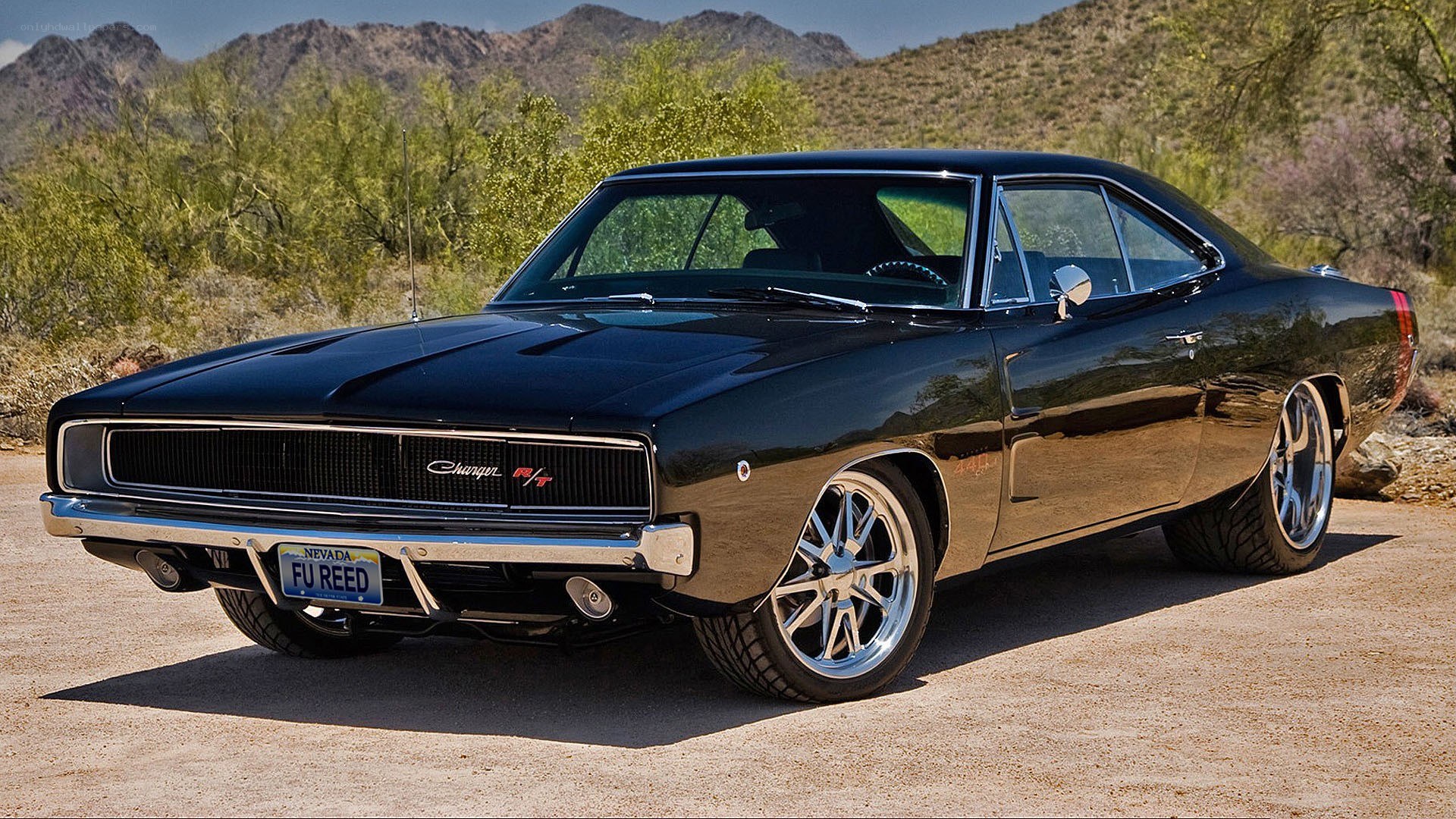 Black Dodge Charger in desert
