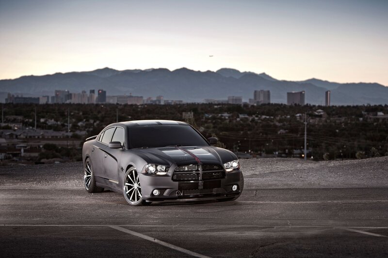 Black Dodge Charger in parking lot