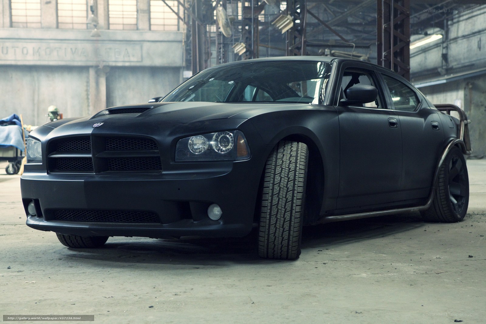black dodge charger in warehouse