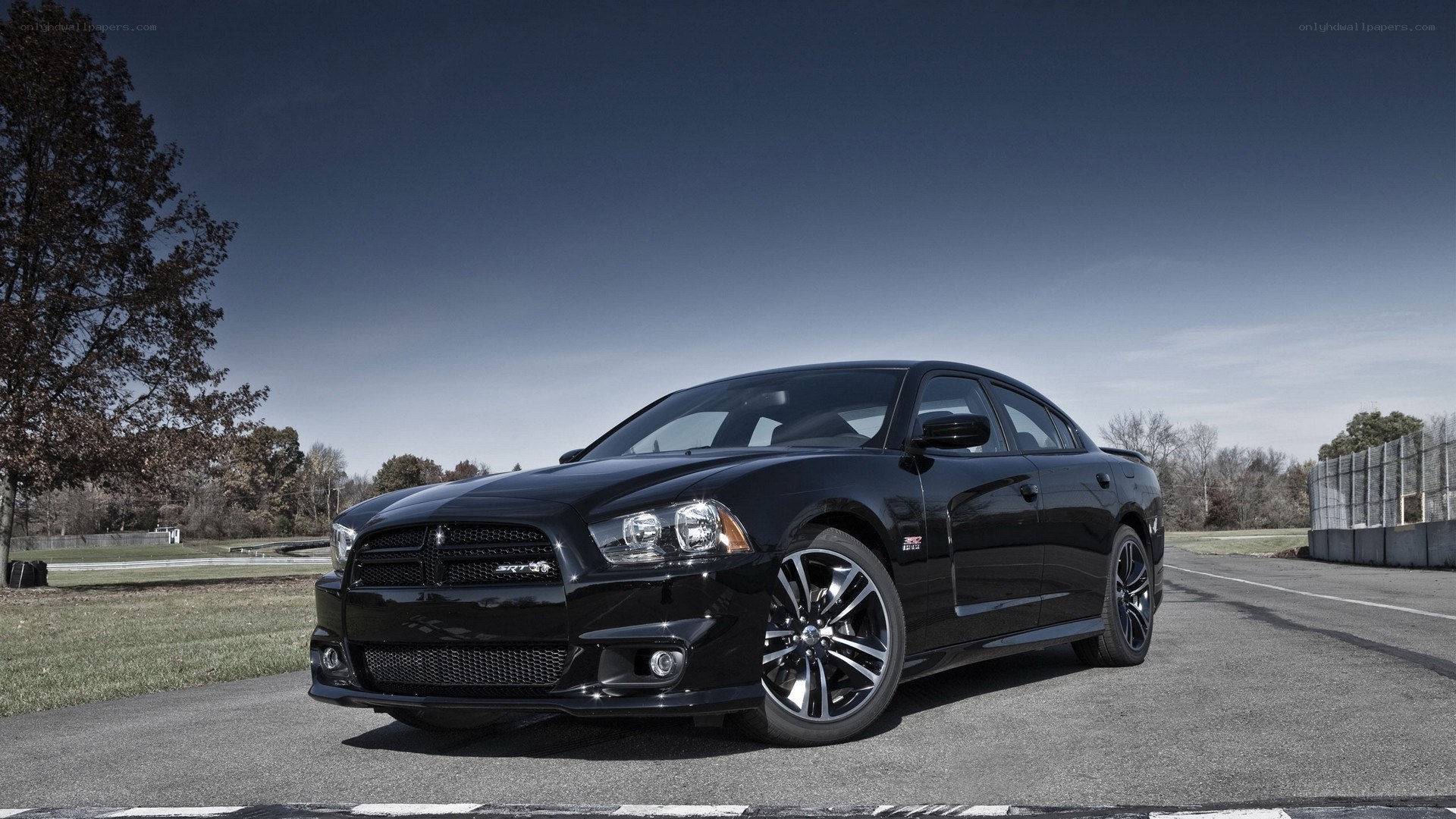 Black Dodge Charger on a racetrack