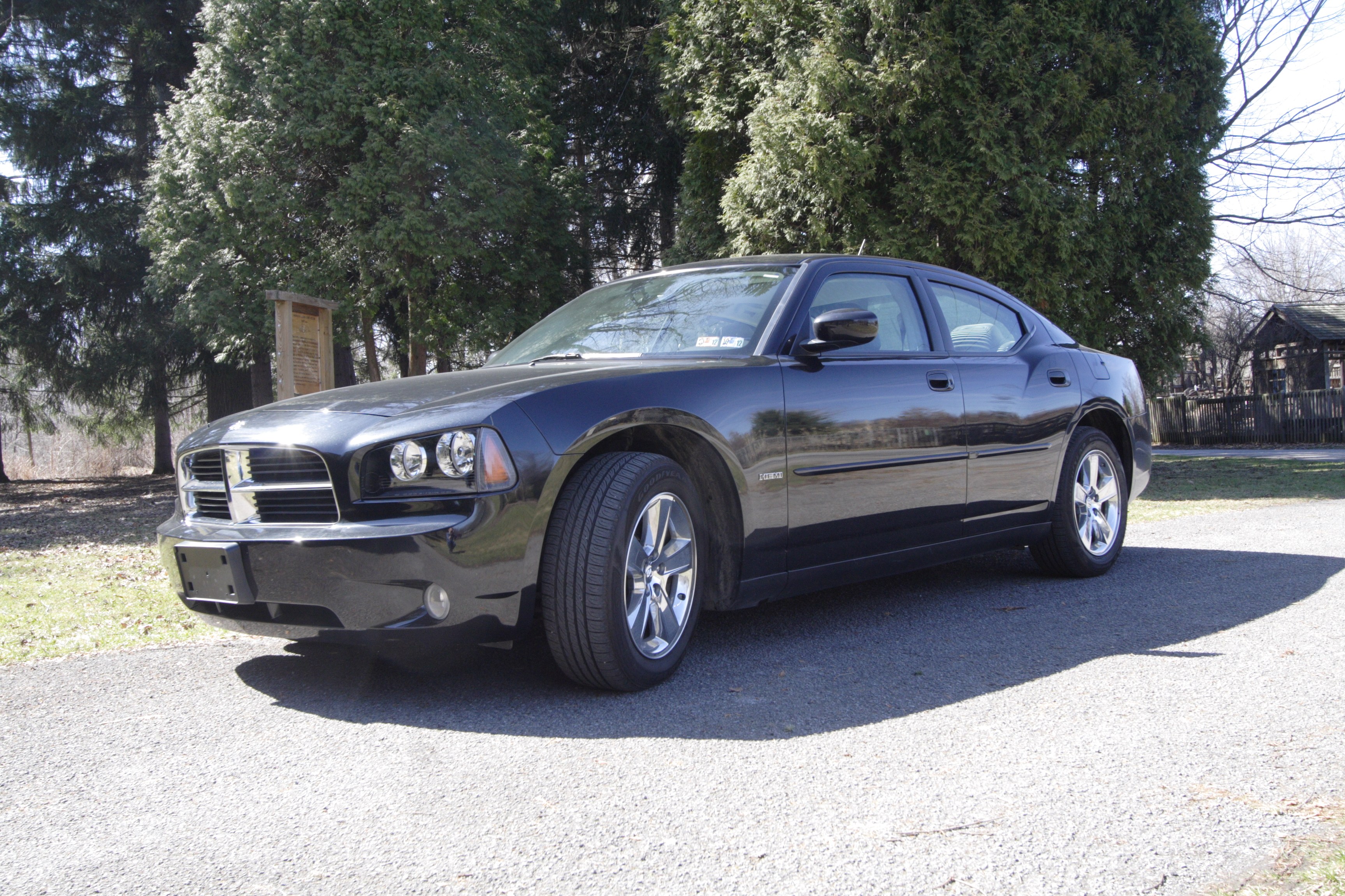 black dodge charger parked outside
